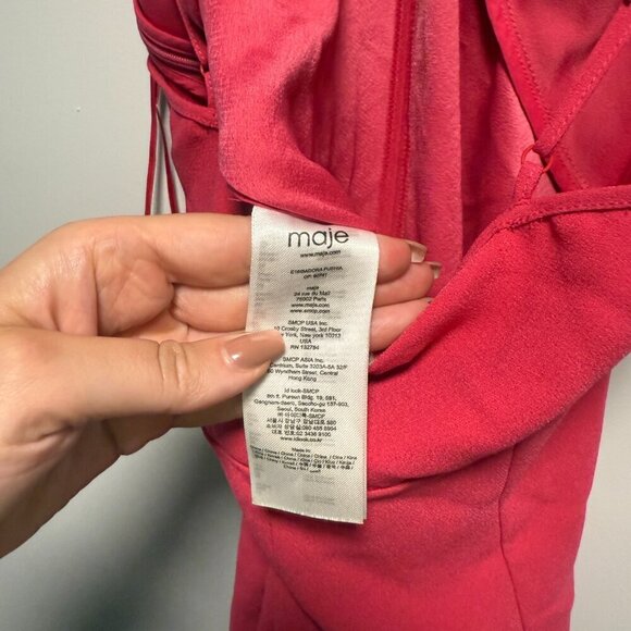 MAJE Isadora Corded Lace Trimmed Crepe Combi Playsuit Romper Fushia Pink NWT SZ2 - Picture 11 of 11